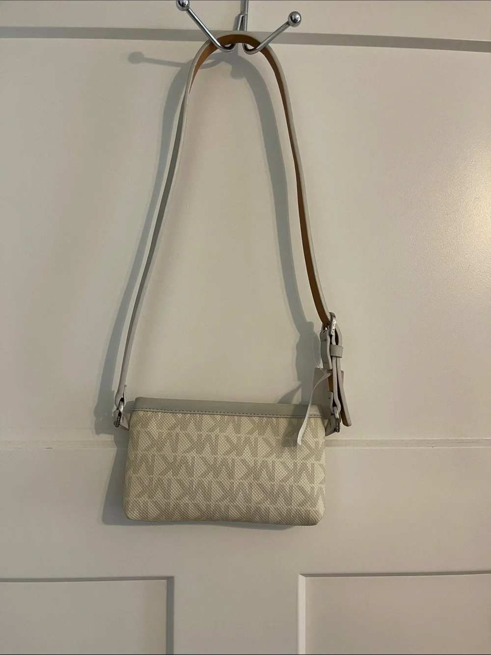 Michael Kors Cream Logo Belt Bag with Tan Strap